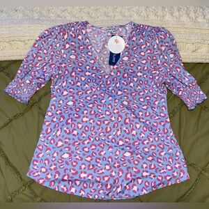 Luxe Vibrant Pink and Blue Animal Print Blouse